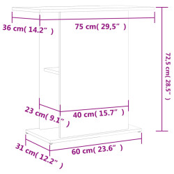 akvariebord 75x36x72,5 cm konstrueret træ brun egetræsfarve