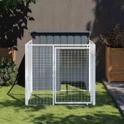 hundehus med løbegård 110x201x110 cm galvaniseret stål antracit