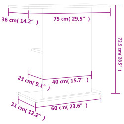 akvariebord 75x36x72,5 cm konstrueret træ hvid højglans