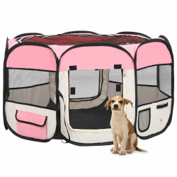 foldbar hundegård med bæretaske 110x110x58 cm lyserød